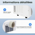  Refroidisseur Mobile, 280 W, Climatiseur Avec Tuyau D'évacuation, Climatiseur Compact Mobile Avec Fonction Minuterie, Pour Maison, Chambre, Bureau, 41,5 X 28,3 X 20,5 Cm