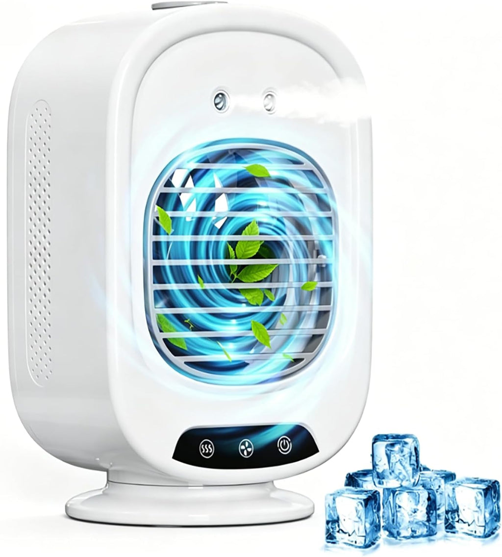  ZVD Climatiseur Mobile Portable,Mini Refroidisseur D'Air 4 En 1 (Blanc) | Silencieux,3 Vitesses,300ML,USB,Ventilateur Brumisateur,Mini Clim Pour Bureau,Chambre,Voiture,Camping