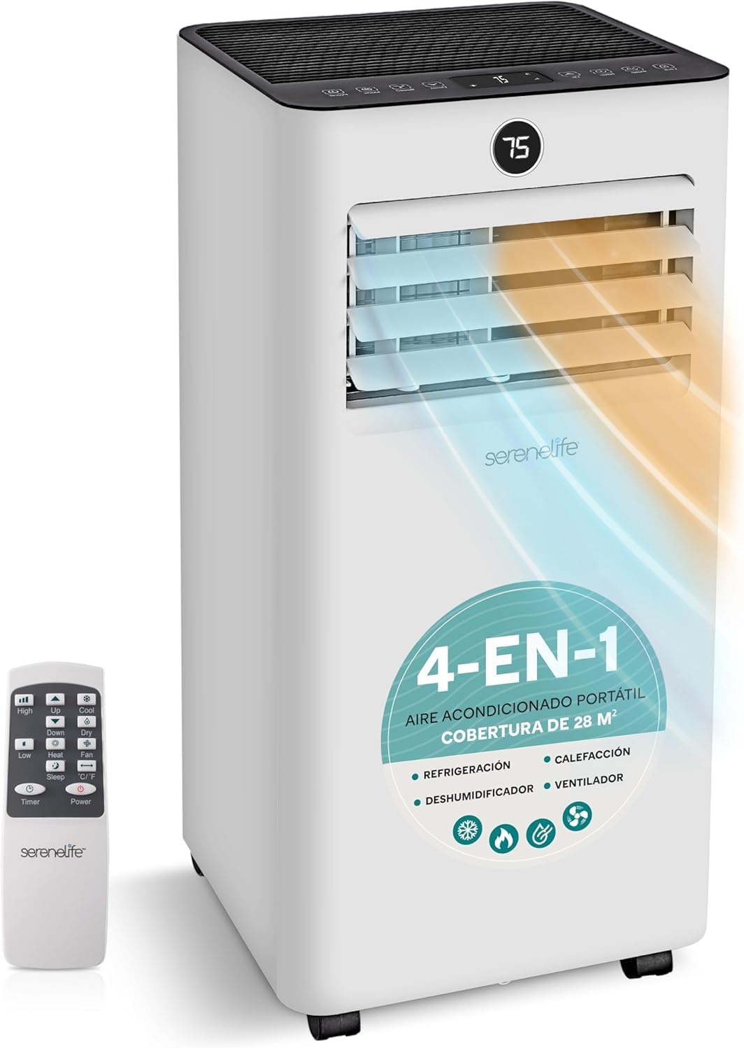  SereneLife Climatiseur Portable 7000 BTU, Petit Avec Déshumidificateur Et Ventilateur, Pour Espaces De 32 M², Configuration De Minuterie Jusqu'à 24 Heures Et Kit De Montage Sur Fenêtre