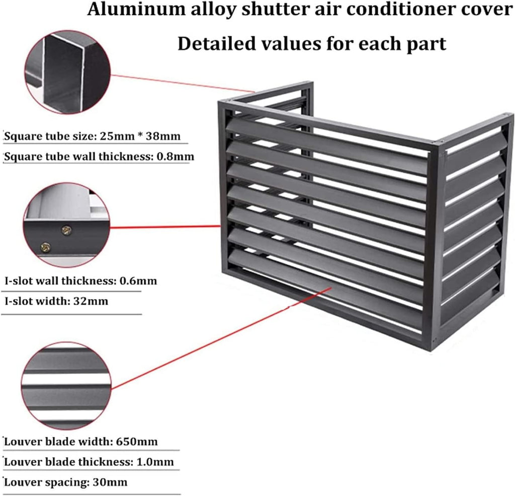  Housse Pour Climatiseur Extérieur – Clôture En Aluminium Robuste Avec étagère à Persiennes Pour Balcon, Jardin – Protection De L'intimité – Blanc (3 Côtés, 110 X 80 X 60 Cm)