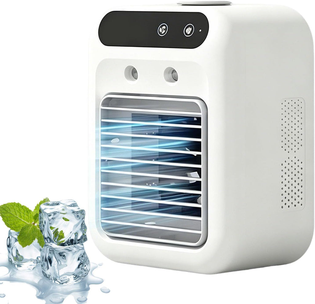  Ventilateur De Climatisation Portable,capacité 500ml, Silencieux Portable 4 En 1, Double Vitesse Du Vent, Double Mode De Pulvérisation, Idéal Pour Le Bureau Et La Chambre à Coucher (Blanc)