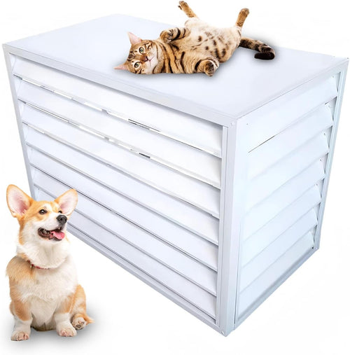 Cache Climatiseur Exterieur Aluminium, Cache Clim Pour L'extérieur, Antivol, Réduction Du Bruit, Tenir à L'écart Des Animaux Domestiques(White,110cm)