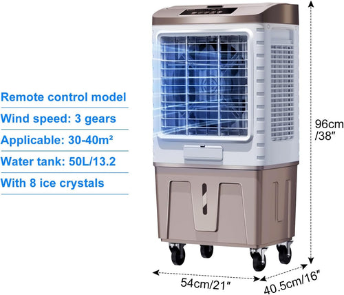  Climatiseur Mobile Sans évacuation, Rafraichisseur D'air Réservoir De 50 L, Télécommande, Oscillation à 120°, 3 Vitesses