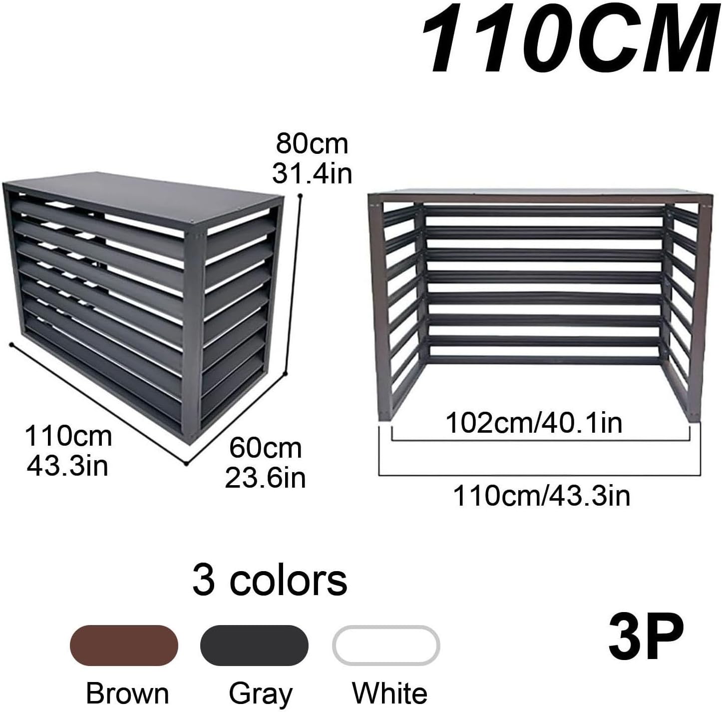  Cache Climatiseur Exterieur Aluminium, Cache Clim Pour L'extérieur, Antivol, Réduction Du Bruit, Tenir à L'écart Des Animaux Domestiques(White,110cm)