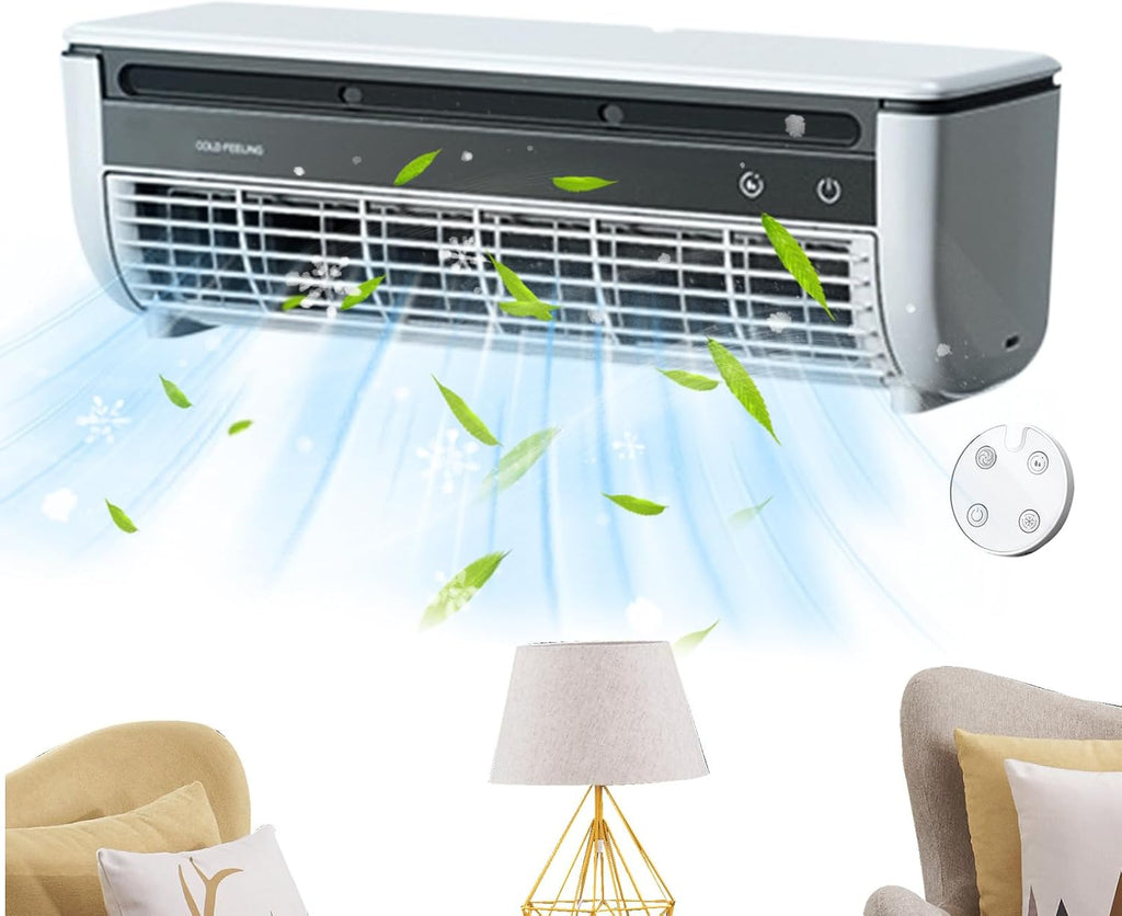  Ventilateur Rafraîchissant AC Pour Pièce - Ventilateur Climatiseur Mural, Avec Chargeur Sans Fil Et Rafraîchisseur,Pour Maison Salle De Bain Cuisine Intérieur Extérieur