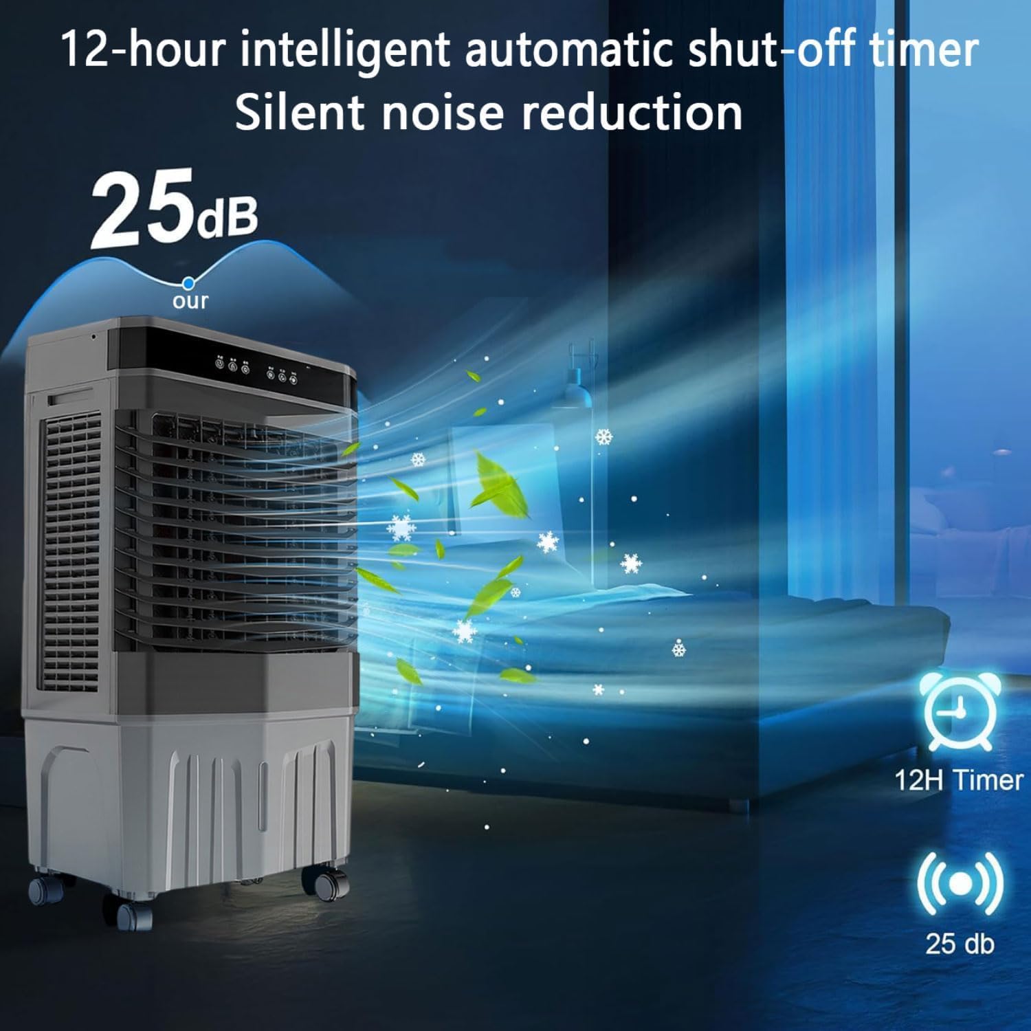 GENERIC Ventilateur De Refroidisseur D'air Portable, 3 Vitesses, 12H Minuterie, Unité De Refroidissement Par évaporation Avec Oscillation, Fonctionnement Silencieux Pour Le Climat Sec Du Bureau à Domicile