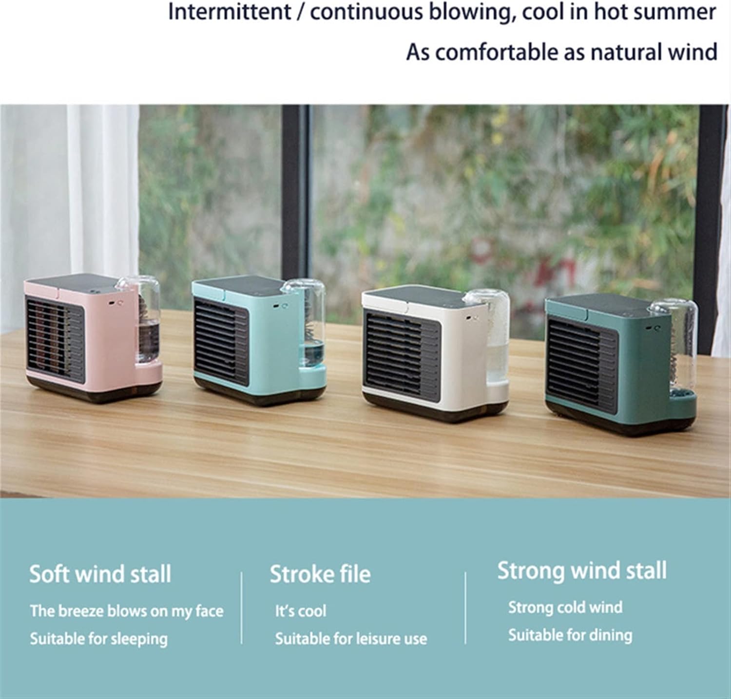  DieffematicKTY Climatiseur Mobile Air Conditioning Air Cooler Negative ION Air Cooler Mini Three-Speed Mode Cooling Fan Charging Home Desktop Air Conditioner (Color : Blue)