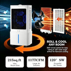  Mini Silencieux Climatiseur Portable 25L, Rafraîchisseur D'Air 3‑en‑1 Avec Télécommande, 3 Vitesses, Minuterie 12 H, Blocs Réfrigérants, Pour La Maison, La Terrasse, Le Garage Et Le Restaurant