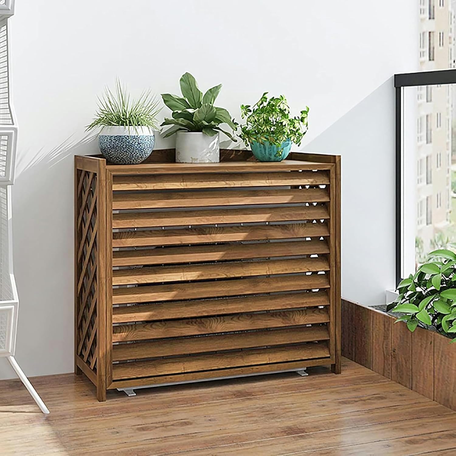  Support De Plantes En Bois Pour Climatiseur - Cache-radiateur Décoratif - Résistant Aux Intempéries - Protection De L'unité De Climatisation