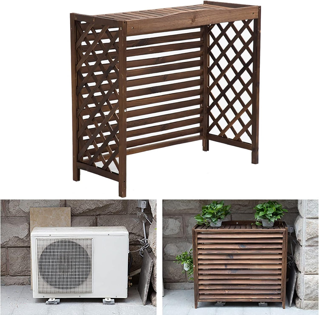 GENERIC Housse De Climatiseur D'extérieur En Bois Massif Pour Fleurs Et Plantes, écran De Radiateur Décoratif Résistant Aux Intempéries, Clôture AC, Solutions élégantes De Refroidissement Extérieur