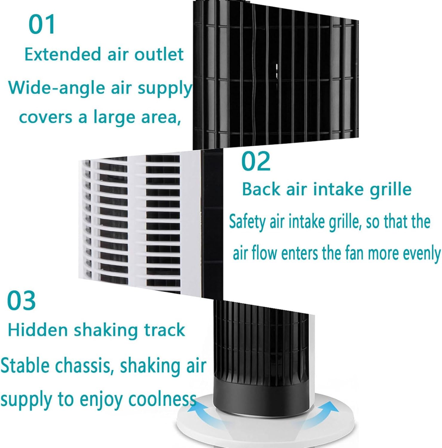 GENERIC Ventilateur De Refroidisseur D'air Sans Lame Portable, Tour D'évaporation à 3 Vitesses Avec 80 Oscillation, Circulateur D'air à Faible Bruit Pour Le Bureau De Chambre à Coucher, Conception Facile De P