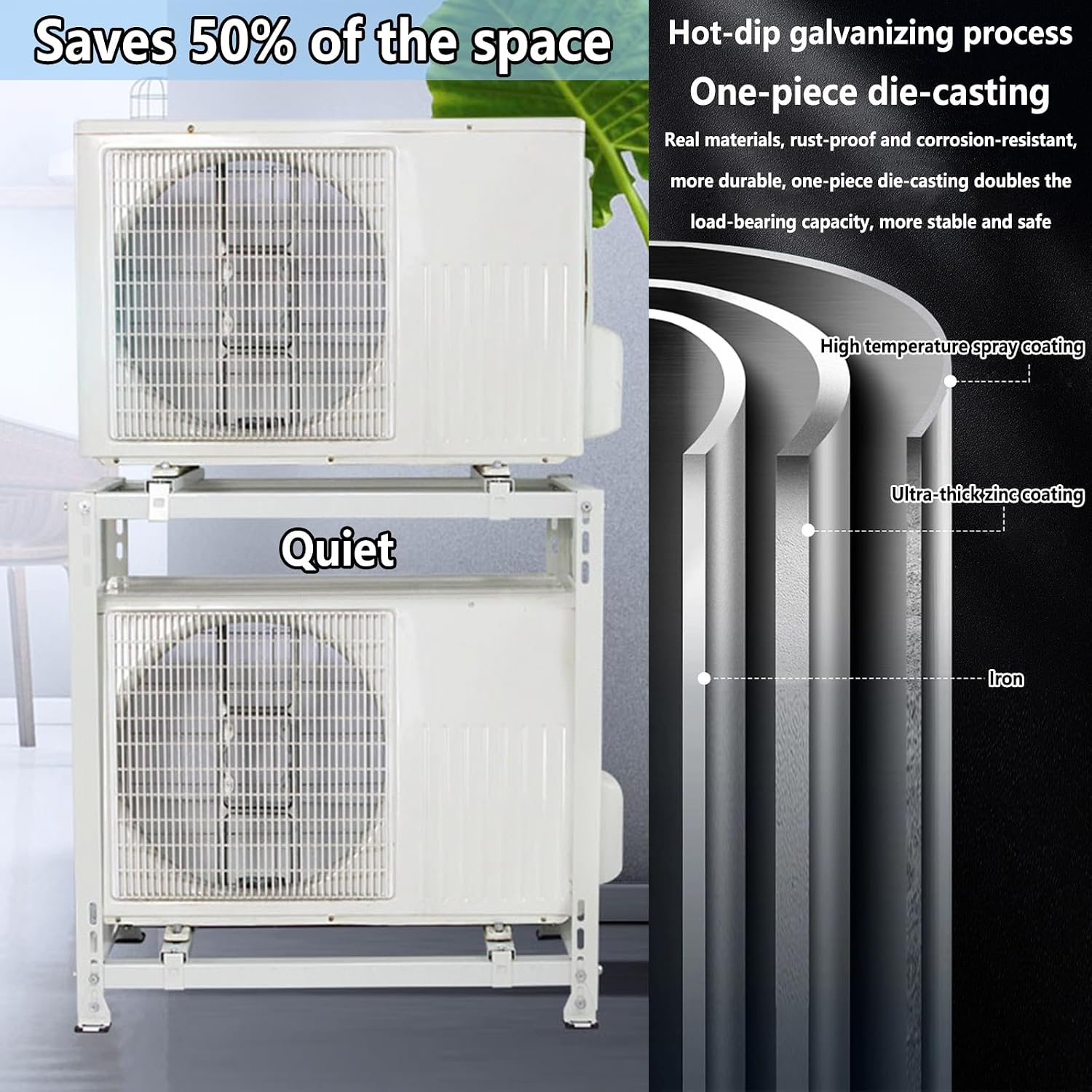  Support De Montage Au Sol À Double Couche For Mini Climatiseur Split, Anti-Vibration CA Support De Montage Au Sol For Unité Extérieure Tailles Ajustables-900×900×500mm