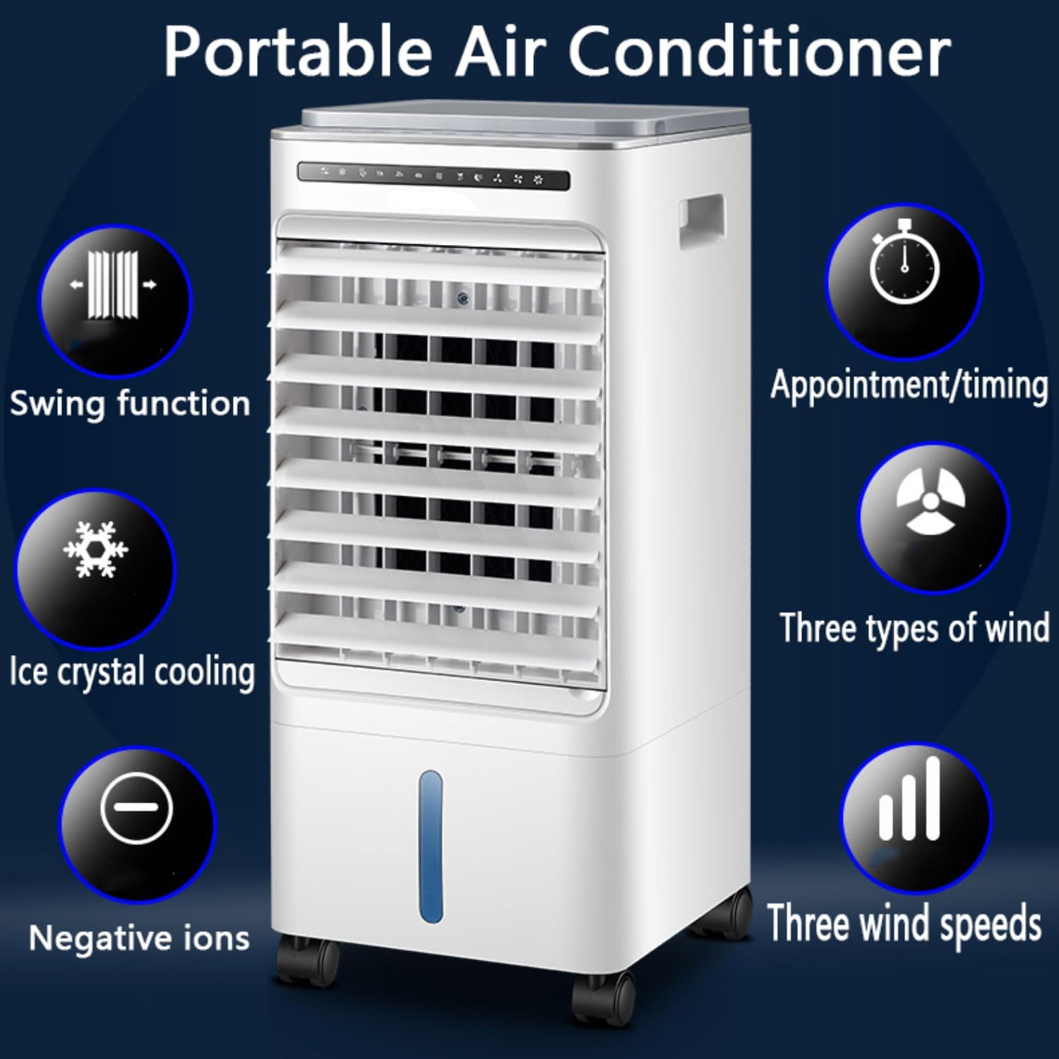 GENERIC Climatiseur Portable à évaporation Avec 3 Vitesses Et 3 Modes, Oscillation à 60°, Réservoir De 5 L, Ventilateur De Refroidissement Avec Télécommande, Sans Tuyau, Unité De Climatisation Pour