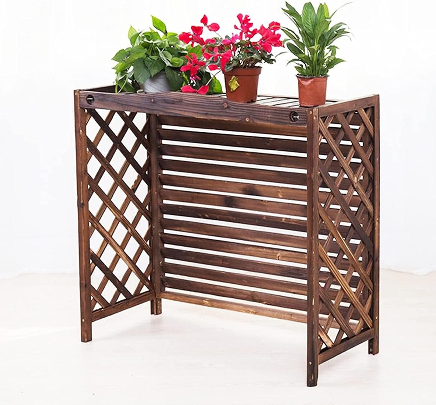  Clôture De Confidentialité Extérieure, Couverture De Climatisation, Support For Plante, Couverture De Climatiseur Cachée En Bois, 3 Panneaux (Color : A, Size : 115X54X95Cm)