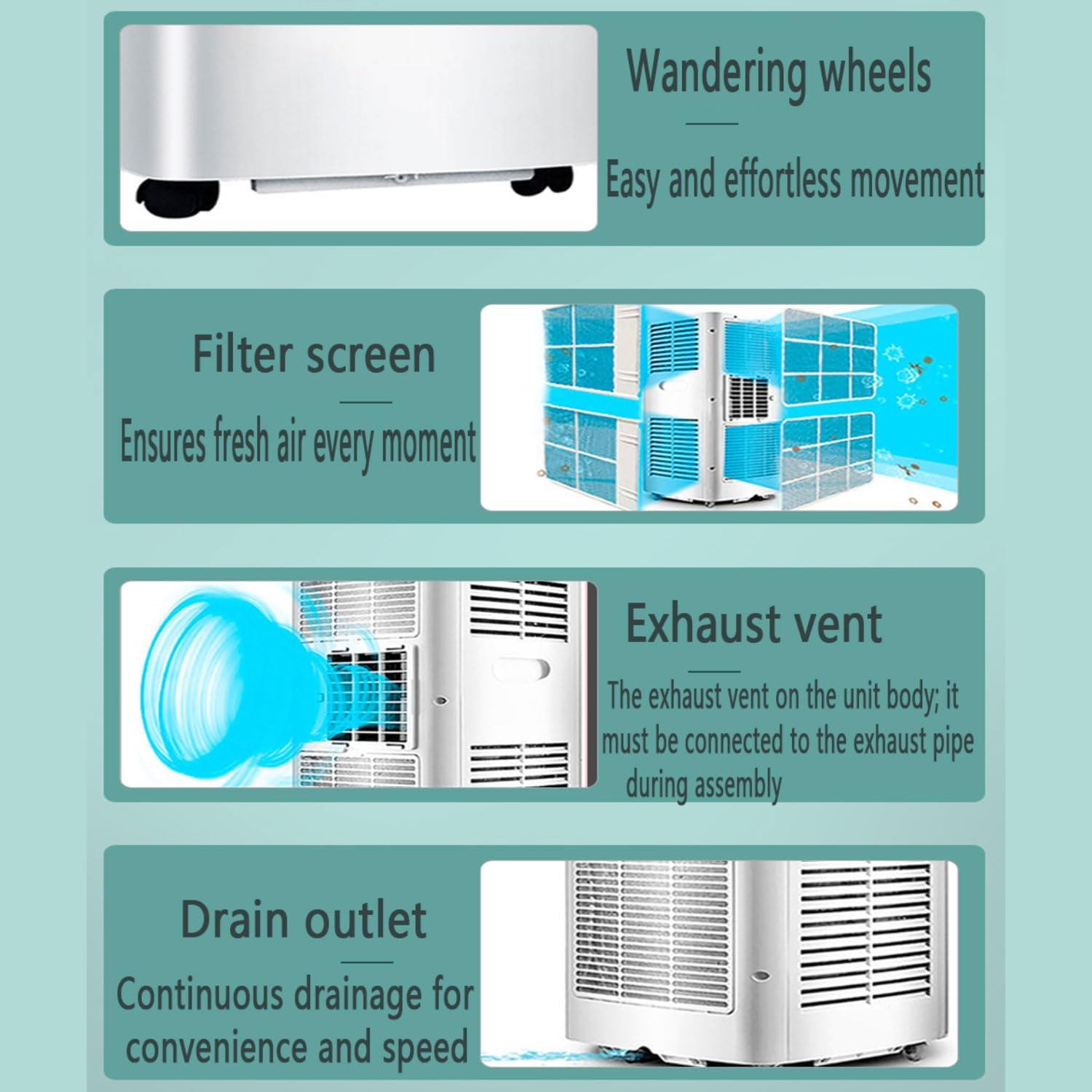  Climatiseur Portable Silencieux Smart Portable AC Avec Déshumidificateur De Refroidissement Intégré Et Modes Ventilateur Pour La Pièce Jusqu'à 350 Sq.ft Conditioner Télécommande 24 Heures Minuterie, K