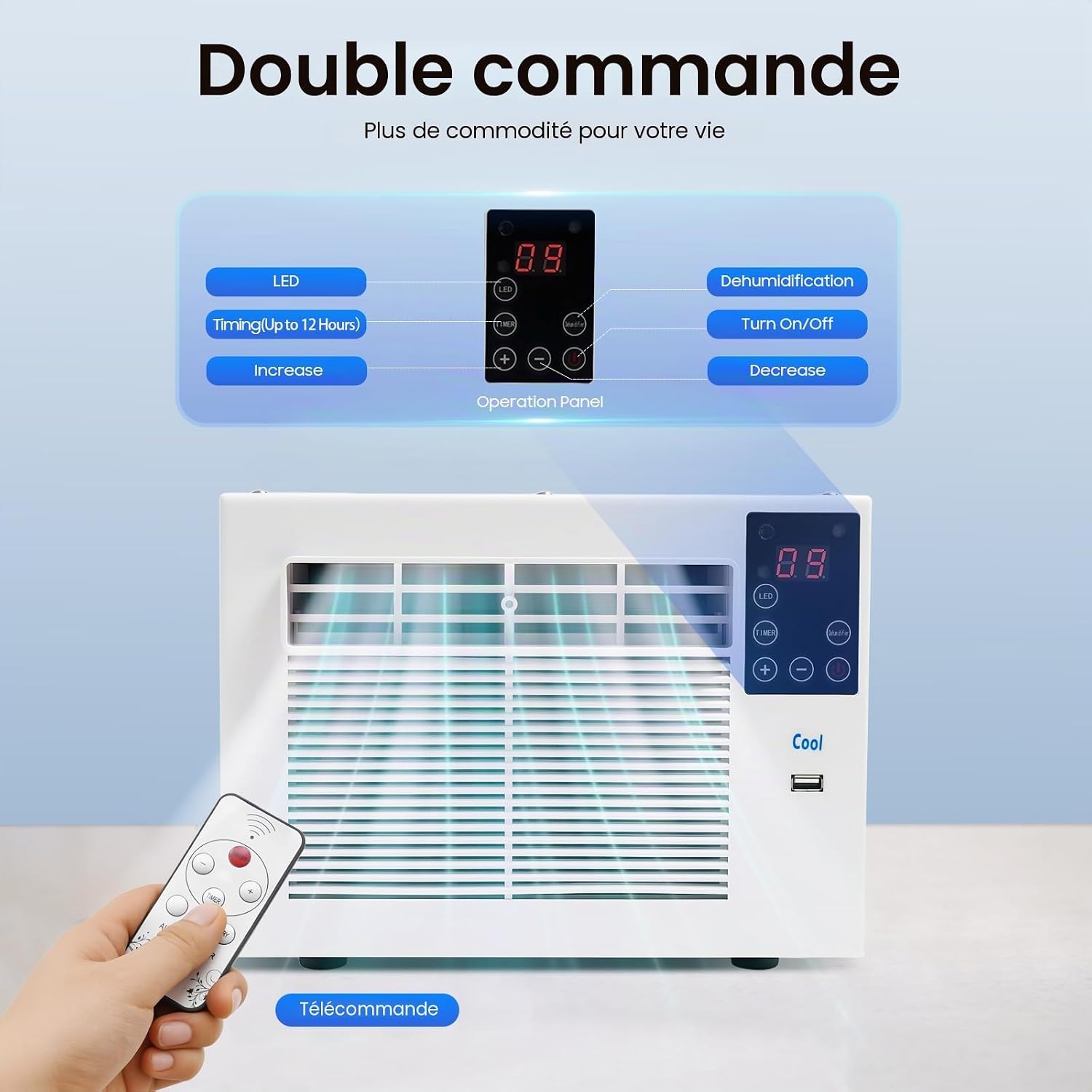  Refroidisseur Mobile, 280 W, Climatiseur Avec Tuyau D'évacuation, Climatiseur Compact Mobile Avec Fonction Minuterie, Pour Maison, Chambre, Bureau, 41,5 X 28,3 X 20,5 Cm