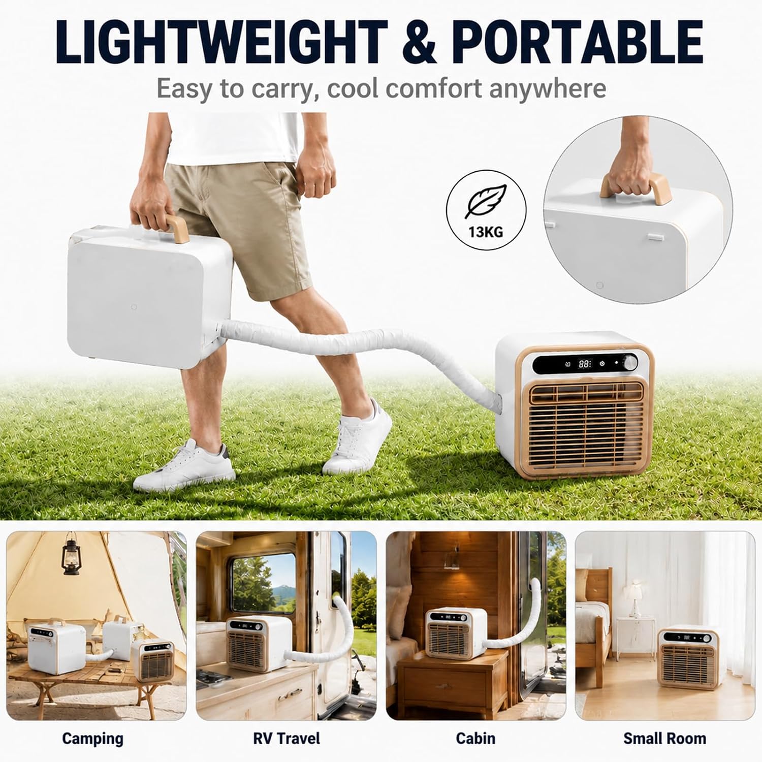  Climatiseur Portable 5000 BTU, Climatiseur Camping 1.5m | Structure Split Silencieux, Mini Climatiseur Chambre Bureau Avec Tuyau 1m/1.5m/2m Optionnel, Minuterie 12H Sans Eau