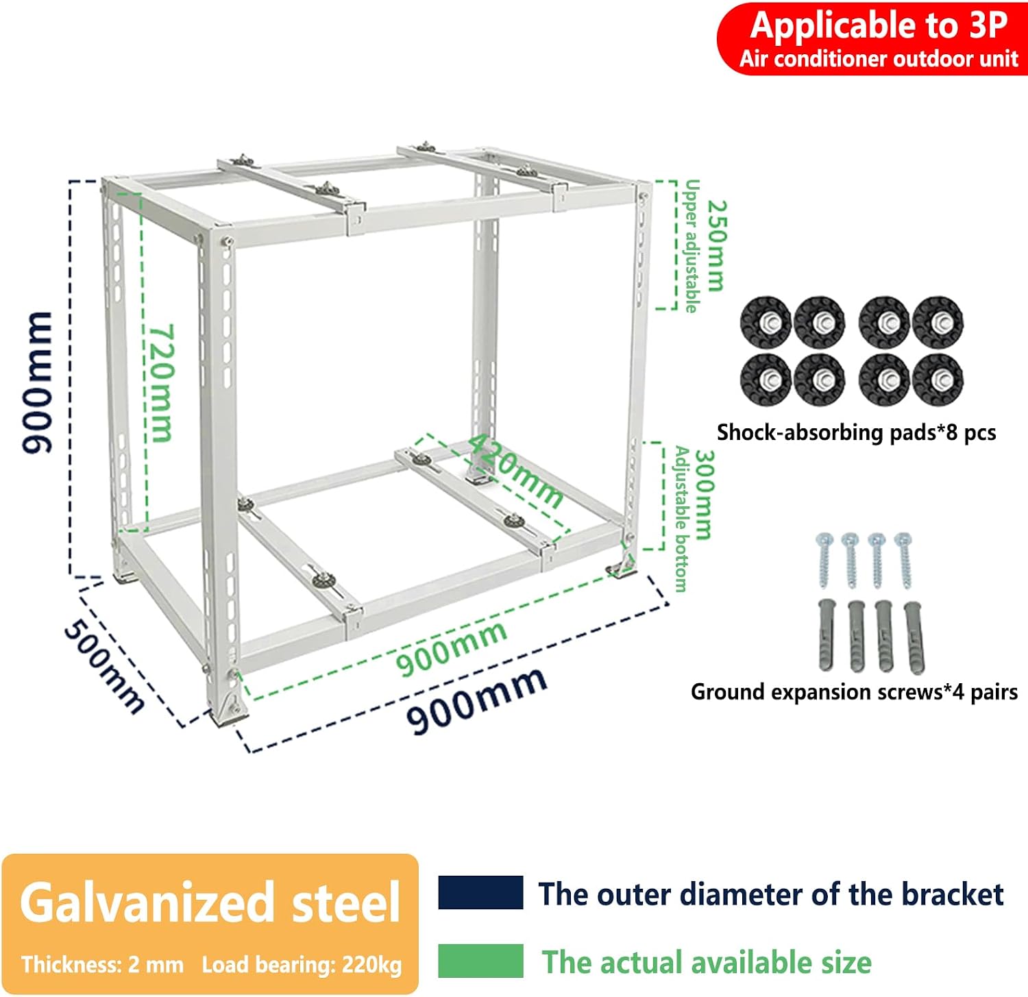  Support De Montage Au Sol À Double Couche For Mini Climatiseur Split, Anti-Vibration CA Support De Montage Au Sol For Unité Extérieure Tailles Ajustables-900×900×500mm