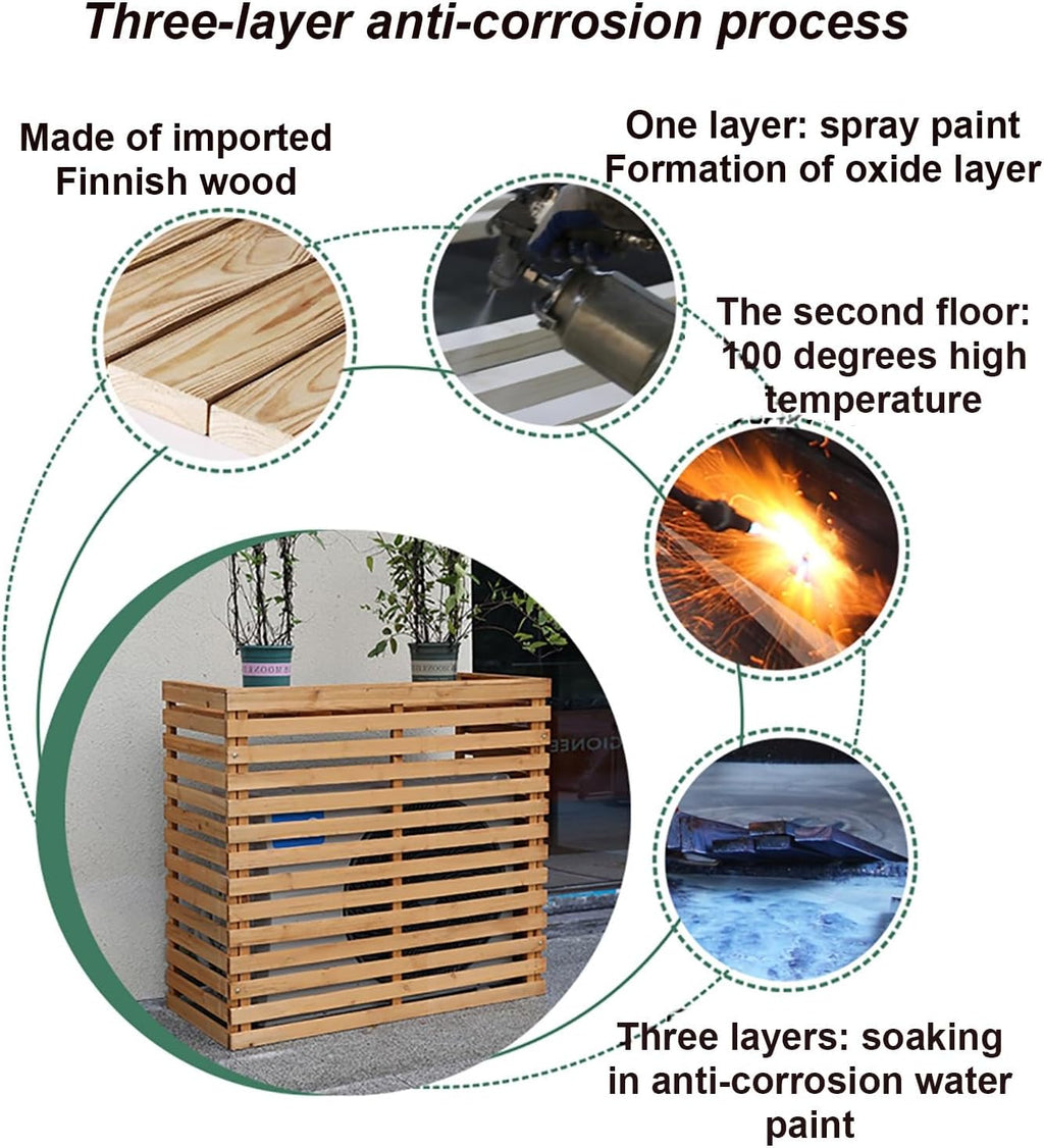  Housse En Bois Pour Climatiseur – Unité De Climatisation Extérieure Et Support De Fleurs – Bois Massif, Marron – Protection élégante Et Fonctionnelle Pour Unités Mobiles AC
