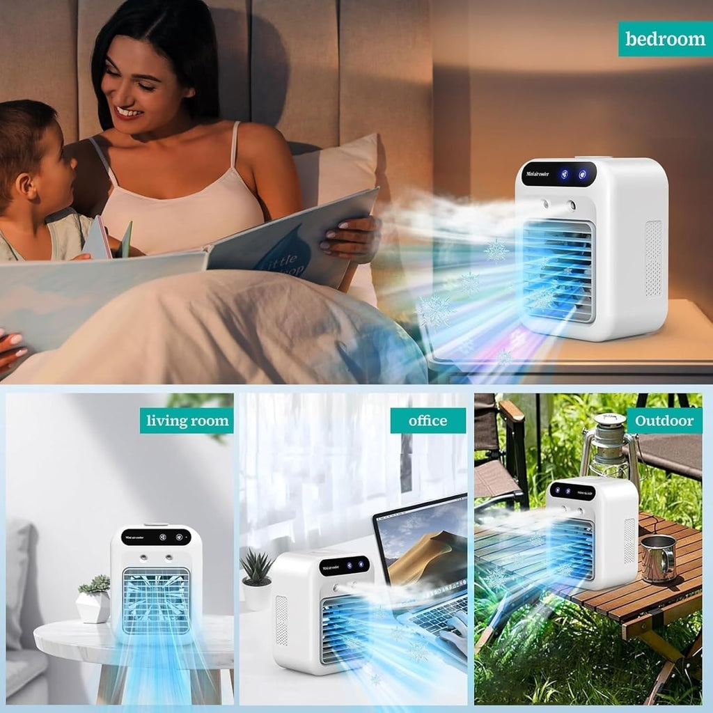  Climatiseur Portable 4 En 1, Mini Climatiseur USB Silencieux Avec Réservoir 500 Ml, Refroidisseur D’Air à Double Vitesse Et Brumisation, Pour Bureau, Chambre, Camping