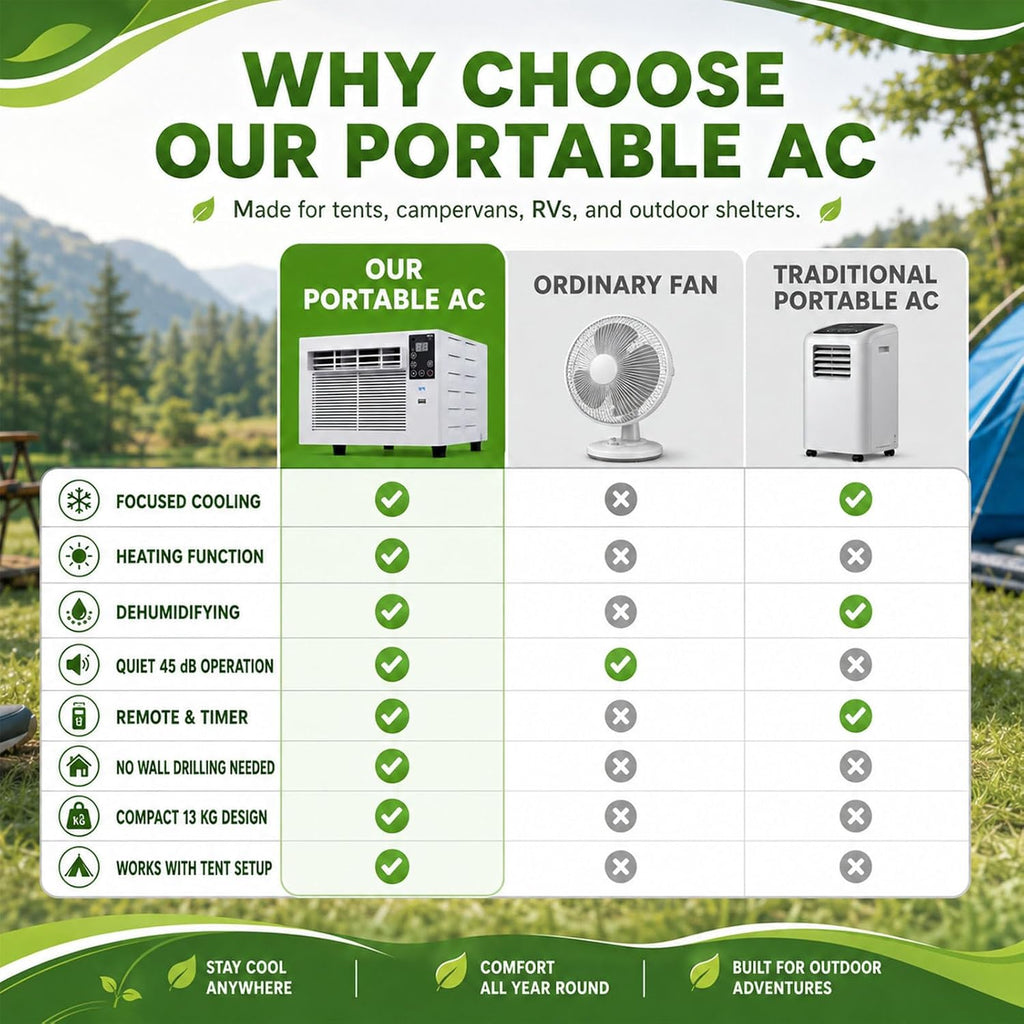 Climatiseur Portable 1876 Btu Pour Tentes,280W,Déshumidificateur,Rafraîchisseur D'air Avec Minuterie Et Télécommande Pour Tentes 1 À 3 Personnes,Camping En Camion Et Camping-Cars AC+1.8M