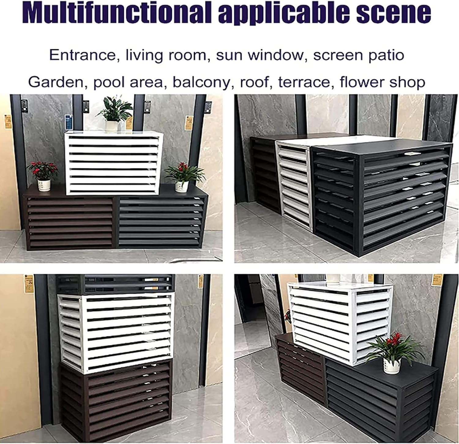 GENERIC Housse Robuste En Aluminium Pour Climatiseur Et Clôture D'intimité – Étagère à Persiennes Pour Unités Extérieures, Balcon, Jardin – Couleur Café 110 X 80 X 60 Cm
