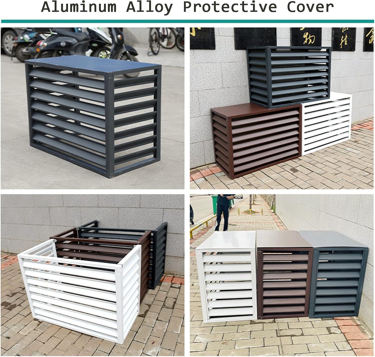 Housse De Protection Pour Climatiseur Extérieur En Aluminium Avec Persiennes, Couleur Marron, Protection Contre Les Intempéries, étagère à Fleurs Pour Décoration De Jardin