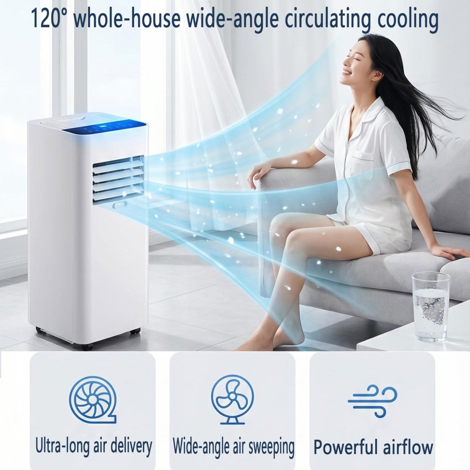  7000 BTU Climatiseurs Portables Avec Télécommande Silencieuse Smart AC Unit Pour Grande Pièce Jusqu'à 300 Sq.Ft Avec Ventilateur De Déshumidificateur De Refroidissement Rapide Silencieux 30dB Mode De