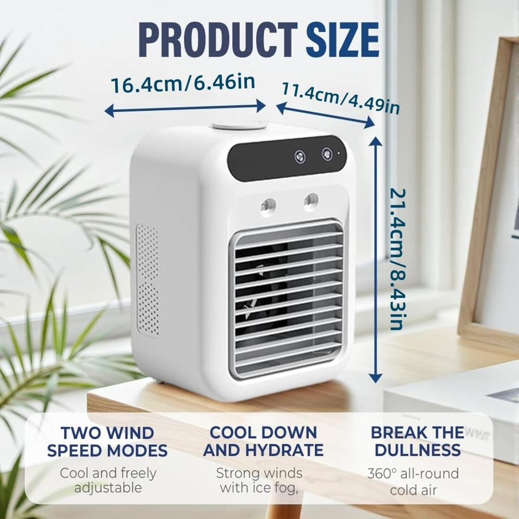  Climatiseur Portable 4 En 1, Mini Climatiseur USB Silencieux Avec Réservoir 500 Ml, Refroidisseur D’Air à Double Vitesse Et Brumisation, Pour Bureau, Chambre, Camping