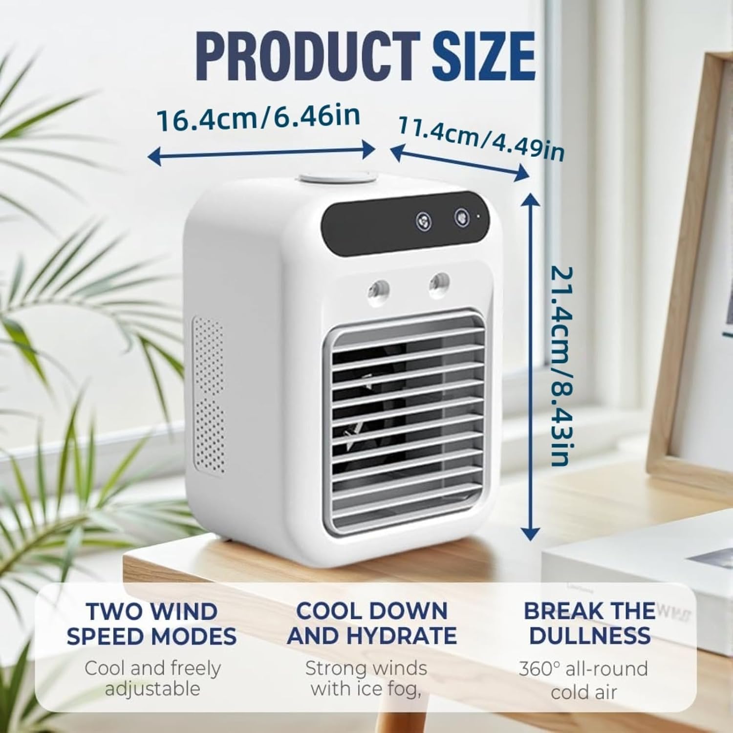  Climatiseur Portable 4 En 1, Mini Climatiseur USB Silencieux Avec Réservoir 500 Ml, Refroidisseur D’Air à Double Vitesse Et Brumisation, Pour Bureau, Chambre, Camping