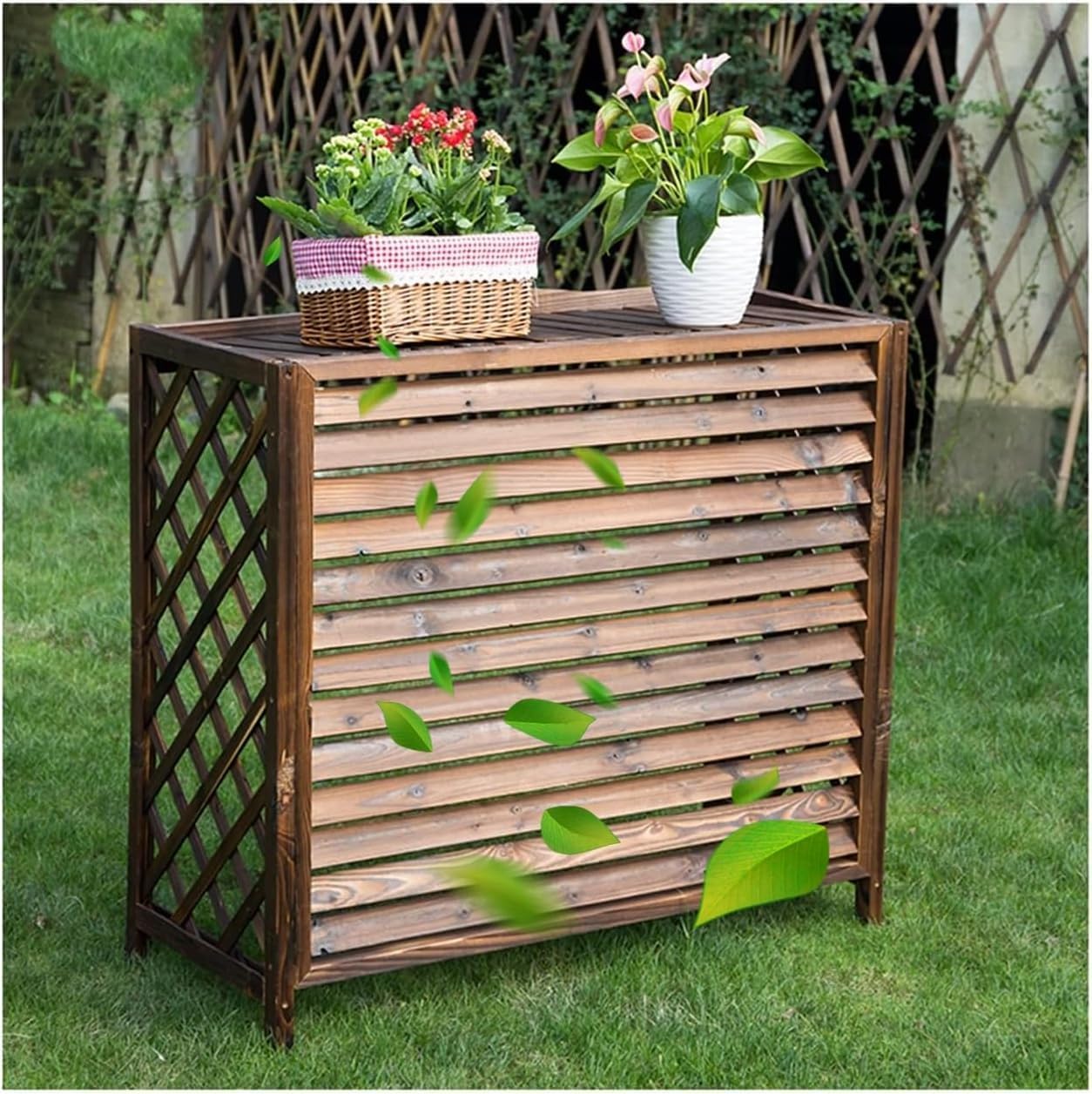 GENERIC Support De Séparation En Bois Pour Climatiseur Extérieur (96 X 40 X 89 Cm) – Housse élégante Résistante Aux Intempéries Pour Améliorer L'esthétique Et La Protection De La Maison.