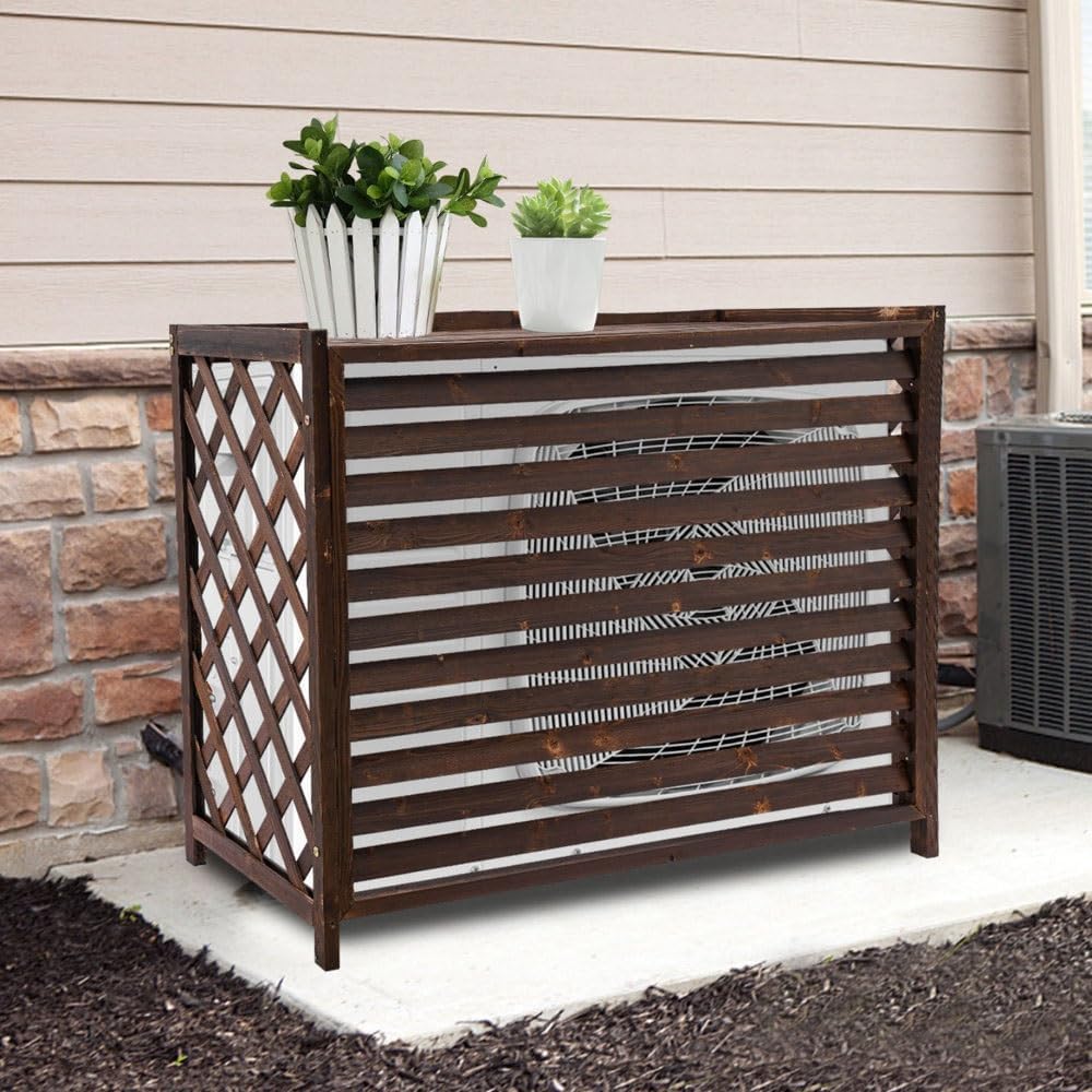  Housse De Climatiseur En Bois - Écran Décoratif Imperméable Pour Climatiseurs Et Pompes à Chaleur 115 X 54 X 95 Cm Marron Antirouille Résistant à La Corrosion Support Pou