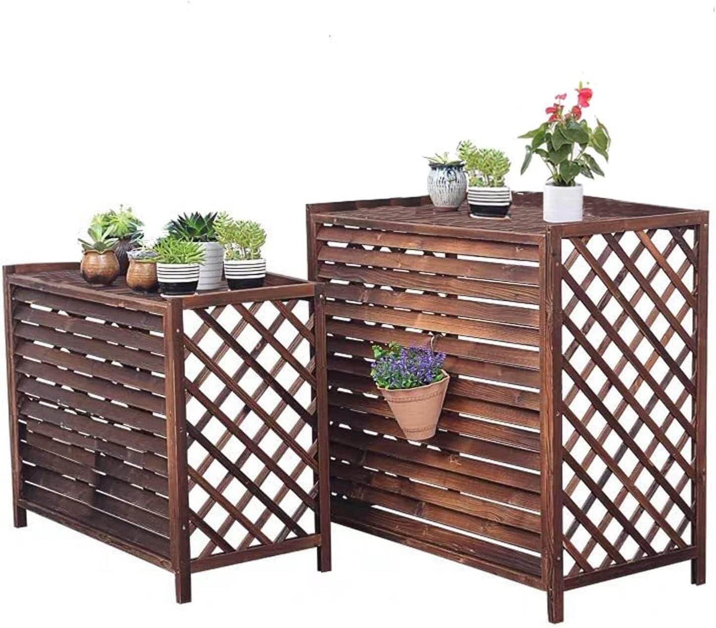  Clôture De Confidentialité Extérieure, Couverture De Climatisation, Support For Plante, Couverture De Climatiseur Cachée En Bois, 3 Panneaux (Color : A, Size : 115X54X95Cm)