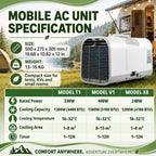  Climatiseur Mobile 2026,Climatiseur Portable Pour Tente De Camping Et Intérieur,Rafraîchisseur D'air Portable 4 En 1 Avec Fonctions Sommeil Et Déshumidification,Silencieux À 42Db DC1200W