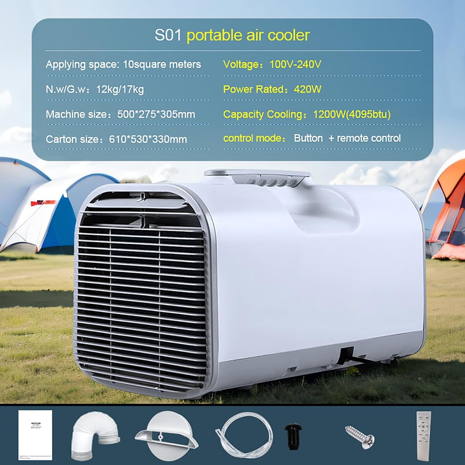  Climatiseur Portable, 4100 BTU, 420 W, Refroidissement Rapide, Déshumidificateur, Pour Tente De Camping, Camping-Car, Voiture, Camion, Fourgonnette Et Pêche