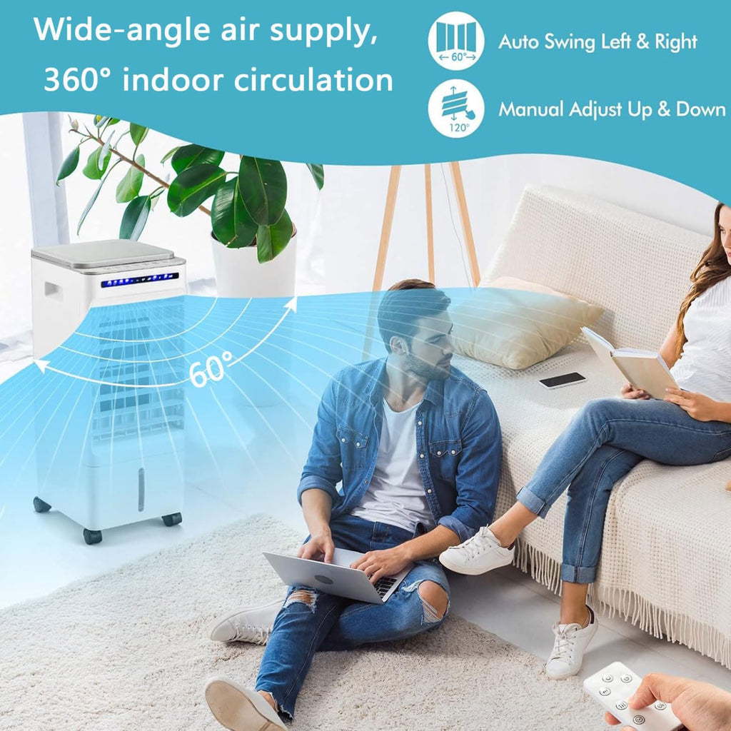 GENERIC Climatiseur Portable à évaporation Avec 3 Vitesses Et 3 Modes, Oscillation à 60°, Réservoir De 5 L, Ventilateur De Refroidissement Avec Télécommande, Sans Tuyau, Unité De Climatisation Pour