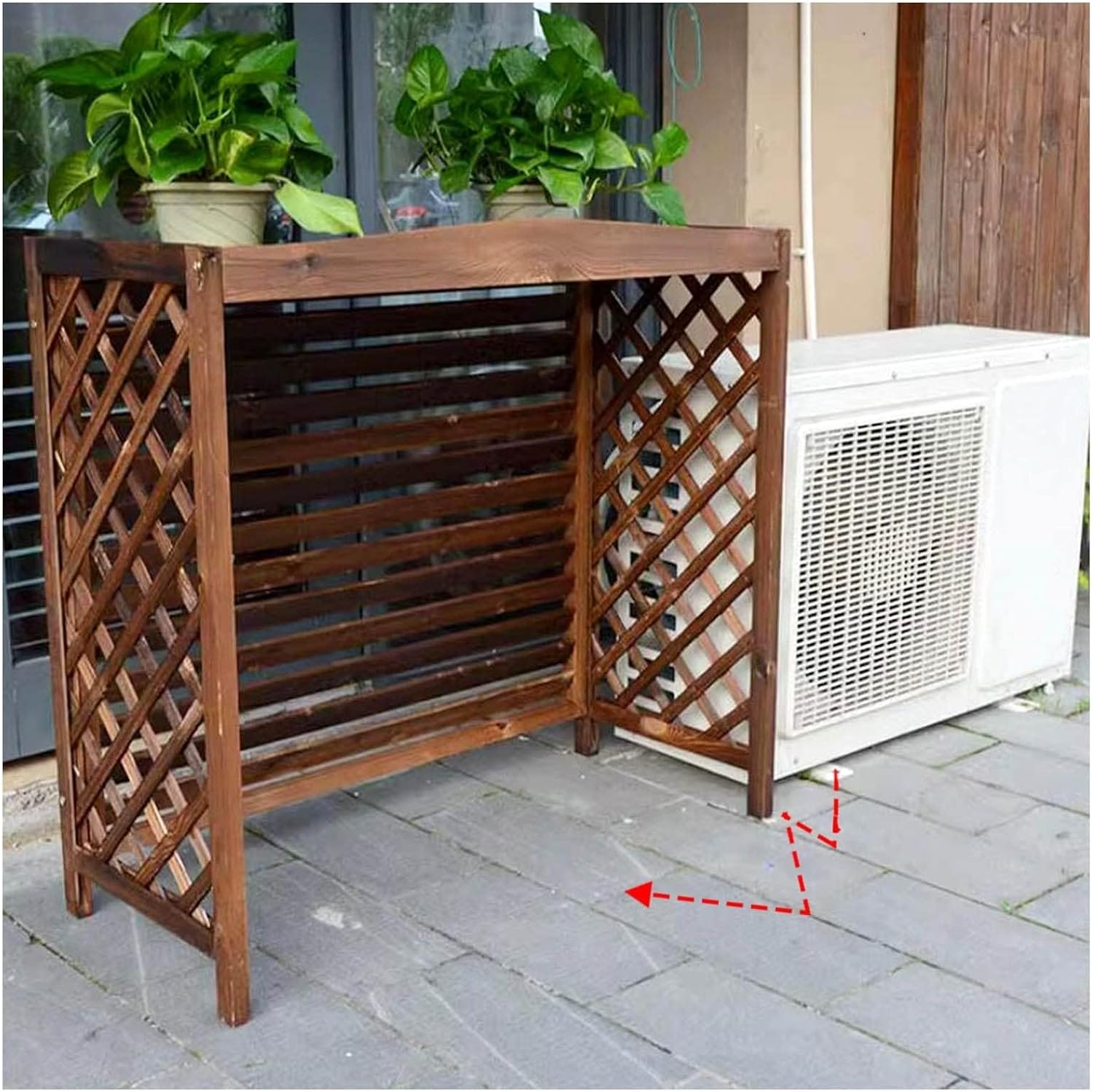 GENERIC Housse De Climatiseur En Bois Avec Volets Extérieurs - Cadre élégant - Panier Caché - Installation Facile Pour La Maison Et Le Jardin