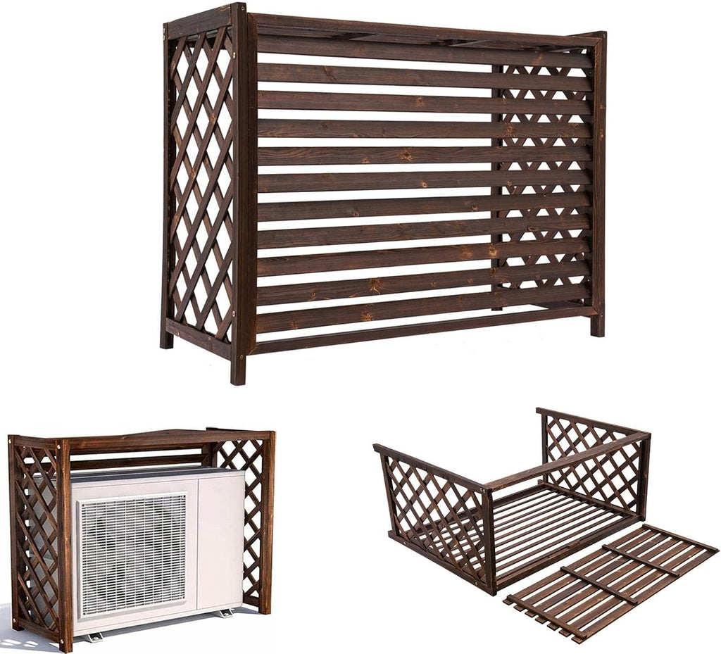  Housse De Climatiseur En Bois - Écran Décoratif Imperméable Pour Climatiseurs Et Pompes à Chaleur 115 X 54 X 95 Cm Marron Antirouille Résistant à La Corrosion Support Pou