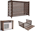  Housse De Climatiseur En Bois - Écran Décoratif Imperméable Pour Climatiseurs Et Pompes à Chaleur 115 X 54 X 95 Cm Marron Antirouille Résistant à La Corrosion Support Pou