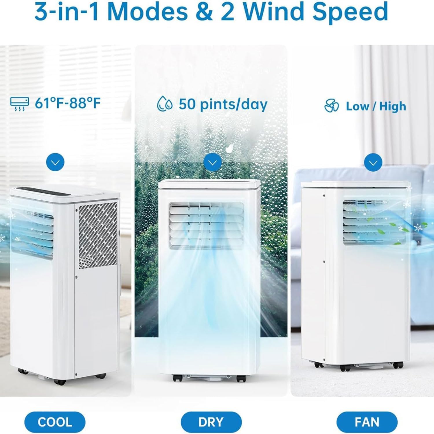  7000 BTU Climatiseurs Portables Climatiseur Portable Jusqu'à 350 Sq.Ft.Unité De Climatisation Portable Intelligente Avec Ventilateur Cool Déshumidificateur Sleep 24H Timer Remote & Installation Kit De