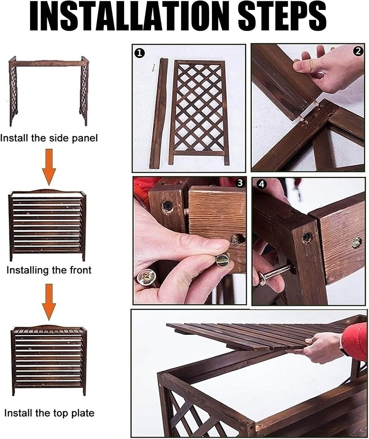 GENERIC Écran De Protection En Bois Pour Climatiseur - Clôture Extérieure En Bois Massif Pour Climatisation, Support De Rangement Pour Plantes Anti-corrosion Et Décoration D'étagère (taille : 95 × 40 × 89 Cm)