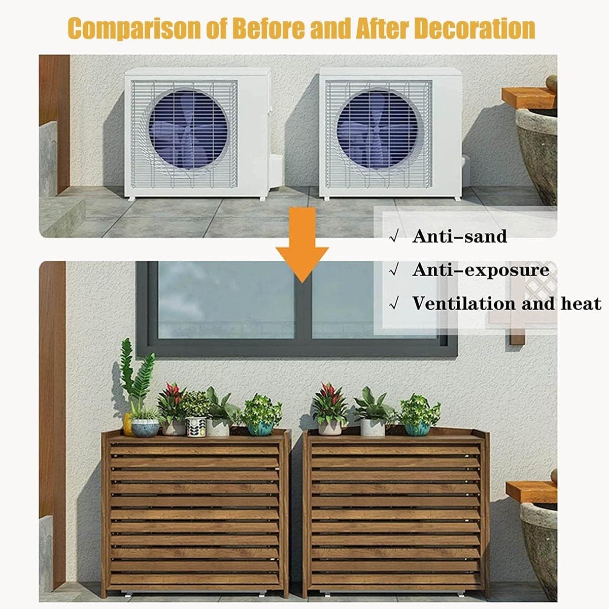  Clôture De Climatiseur Extérieur En Bois, Couvertures De Climatisation, Support De Rangement De Plantes De Climatisation En Bois, étagère Décorative, Support De Fleurs à