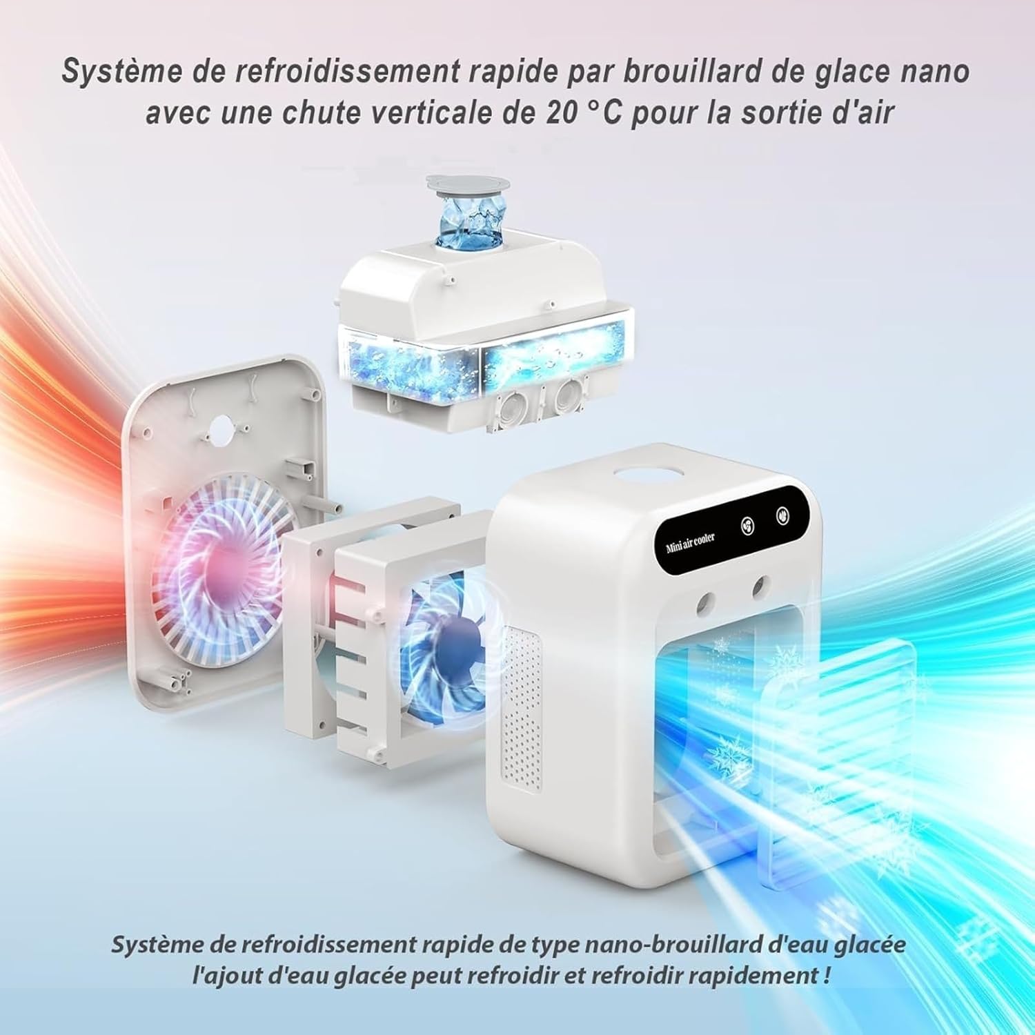 Climatiseur Portable 4 En 1, Mini Climatiseur USB Silencieux Avec Réservoir 500 Ml, Refroidisseur D’Air à Double Vitesse Et Brumisation, Pour Bureau, Chambre, Camping
