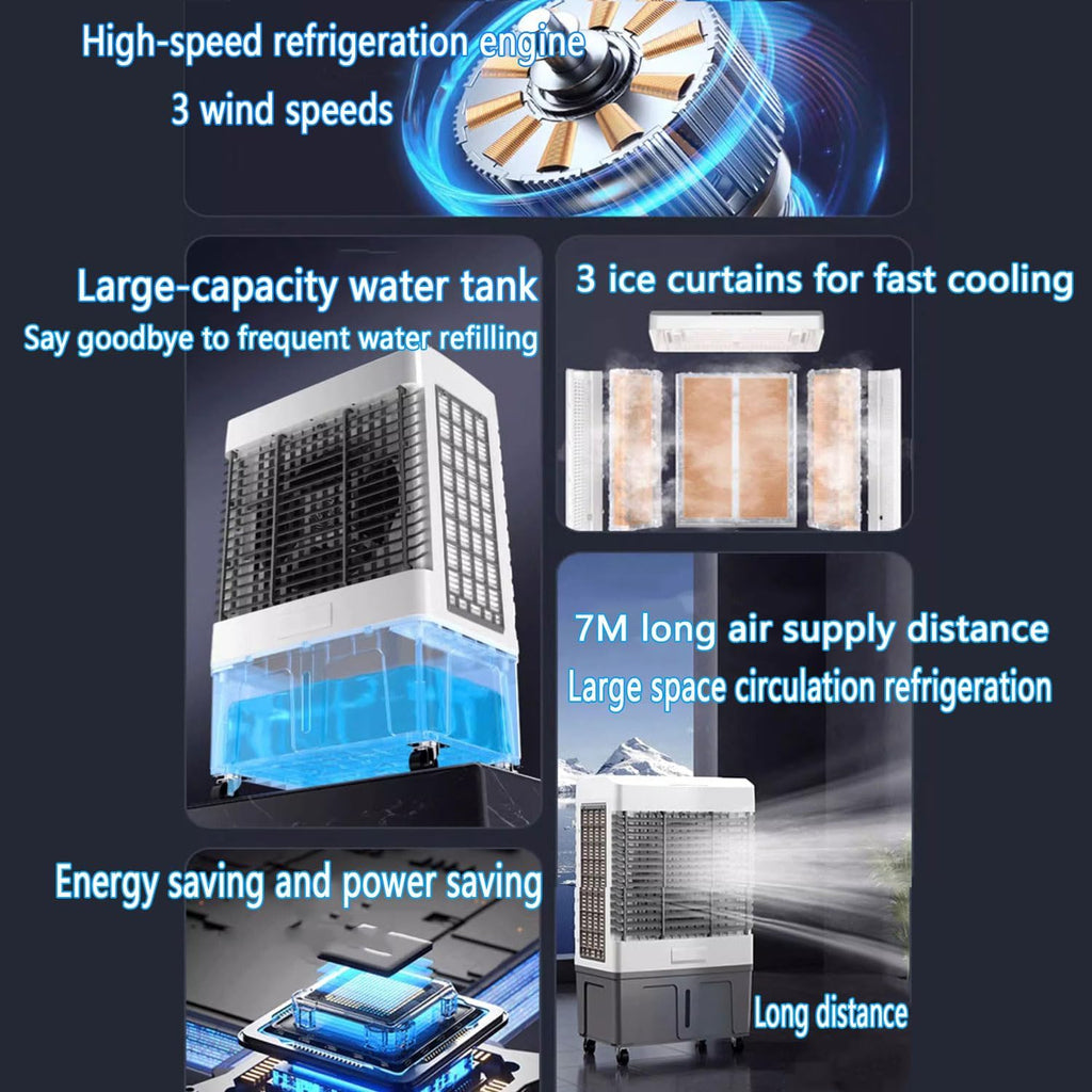 GENERIC Refroidisseur D'air évaporatif Portable, Ventilateur De Refroidissement Oscillant à 120 ° Avec Réservoir D'eau Et Packs De Glace, Ventilateur De Merle Silencieuse Murmuré Pour Bureau à Chambre à Couch