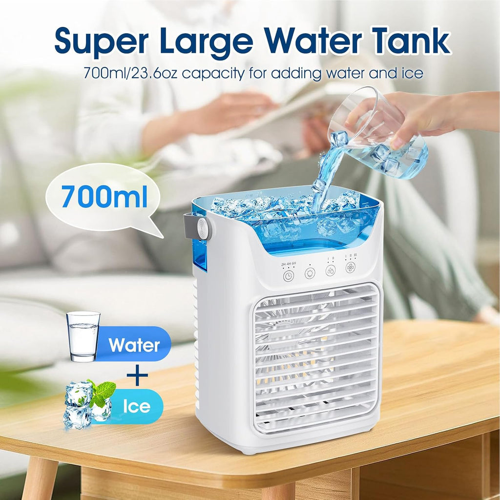  Mini Climatiseur Portable 700 Ml Réservoir, Refroidisseur à Air USB Avec 3 Vitesses De Vent, Poignée