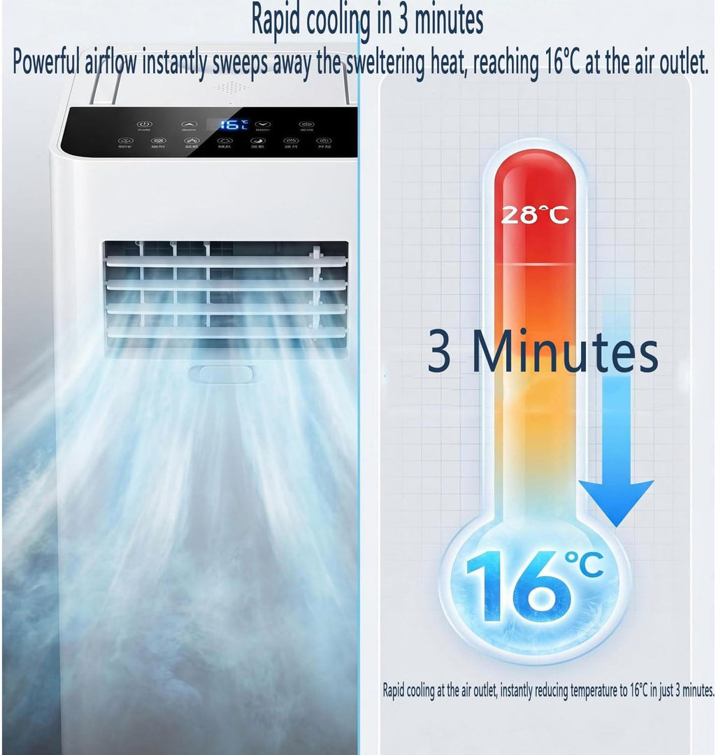  7000 BTU Climatiseurs Portables Avec Télécommande Silencieuse Smart AC Unit Pour Grande Pièce Jusqu'à 300 Sq.Ft Avec Ventilateur De Déshumidificateur De Refroidissement Rapide Silencieux 30dB Mode De