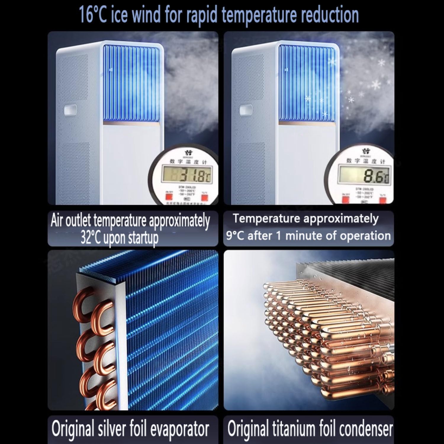  Climatiseur Portable, Unité Intelligente Avec Kit à Distance Et Fenêtre, Oscillation à 120 °, Modes Frais/sèche/Ventilateur/Sommeil, Minuterie 24H Pour Bureau De Chambre