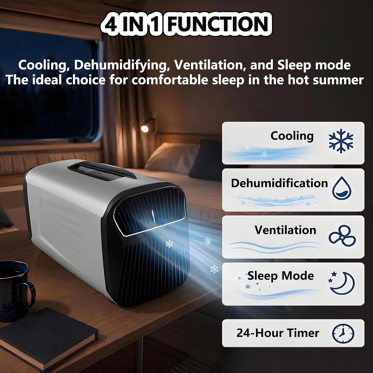  Climatiseur De Camping Portable Avec Humidificateur, Écran Tactile, Unité De Climatisation De 5200 Btu Pour Tente, Refroidissement Rapide Pour Camping-Cars, Fourgons Aménagés Et SUV Grey