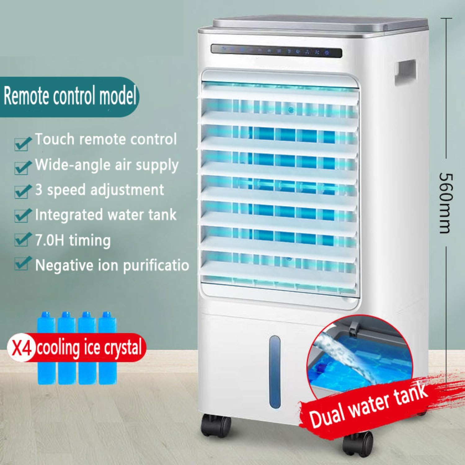GENERIC Climatiseur Portable à évaporation Avec 3 Vitesses Et 3 Modes, Oscillation à 60°, Réservoir De 5 L, Ventilateur De Refroidissement Avec Télécommande, Sans Tuyau, Unité De Climatisation Pour