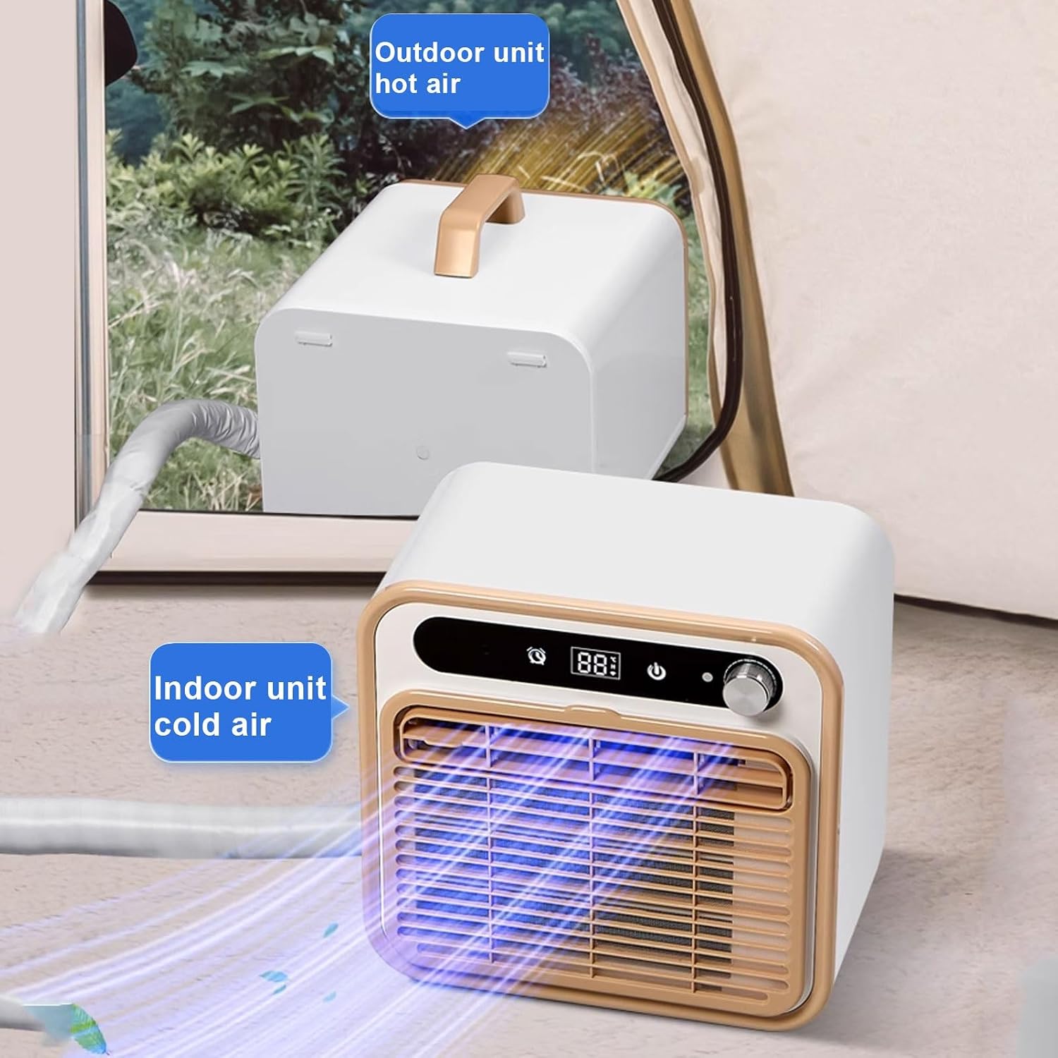 GENERIC Rafraichisseur D'air Silencieux Climatiseur Split Mobile Avec Poignée Et Tuyau Minuterie 12H Minuterie Aucune Installation Requise Pour Le Bureau Ou Le Camping(220v)